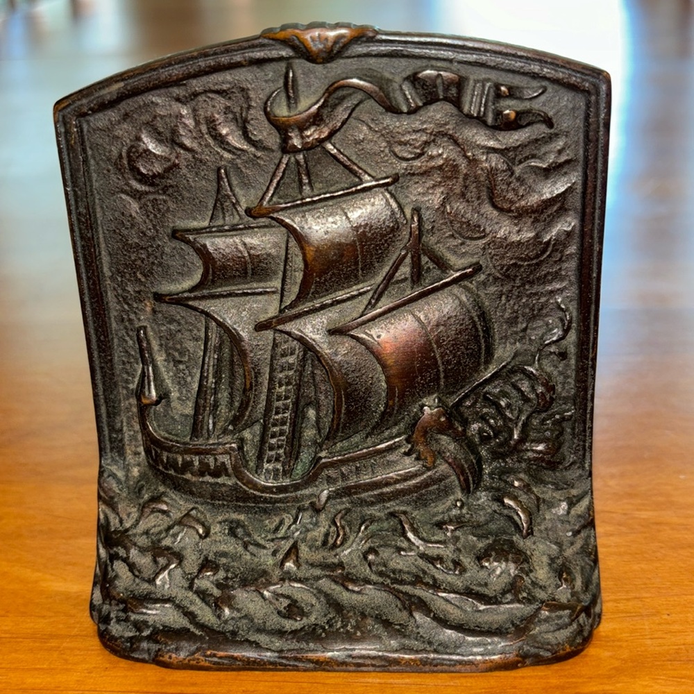 SOLID BRONZE SHIP BOOKEND Vintage Nautical Dragon Head Aged Bronze Beautiful 🤎